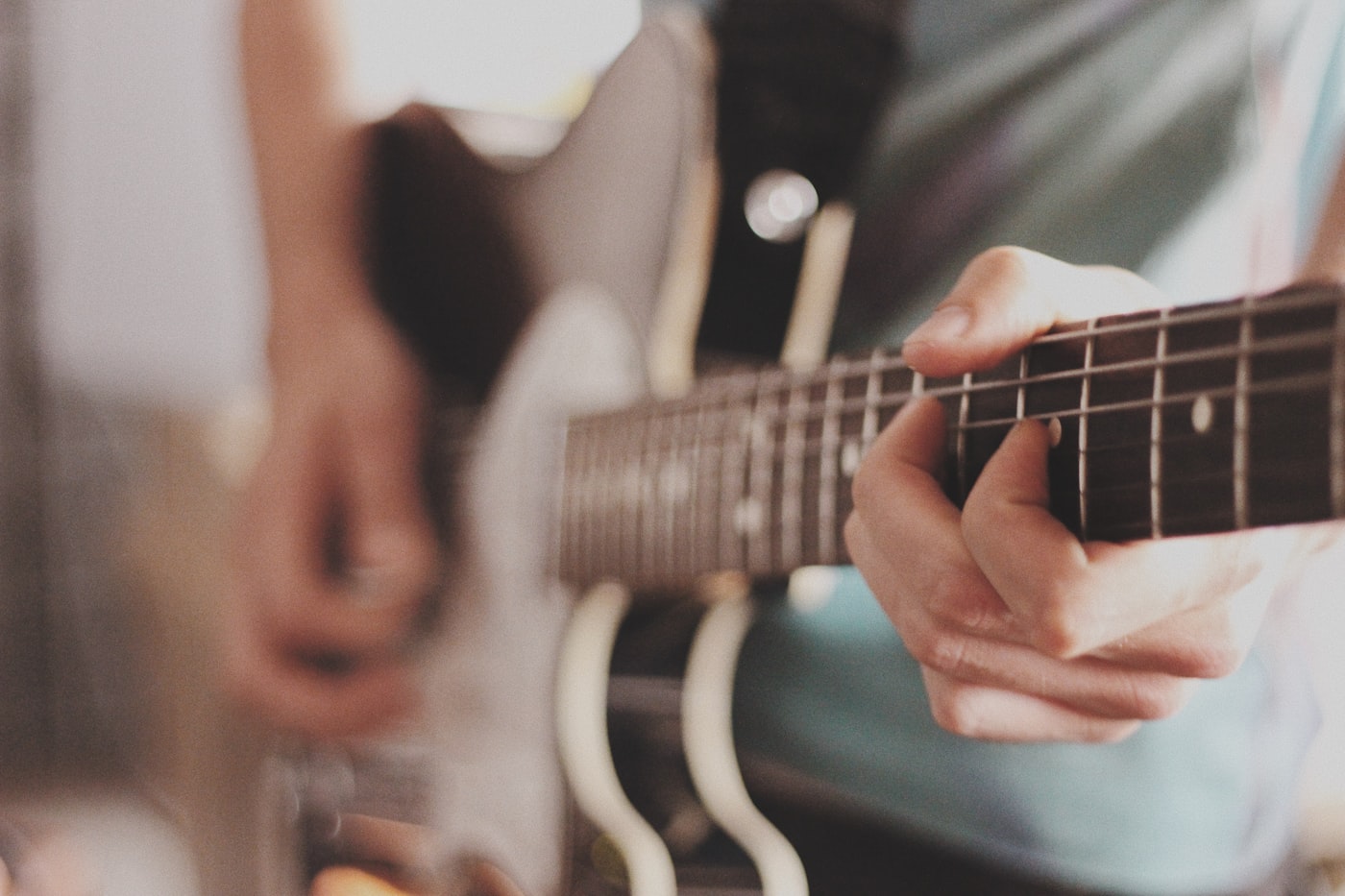 Close-up of guitar practice technique